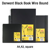 Derwent Black Book Wire Bound Hardback Sketchbook 200 GSM Black Paper