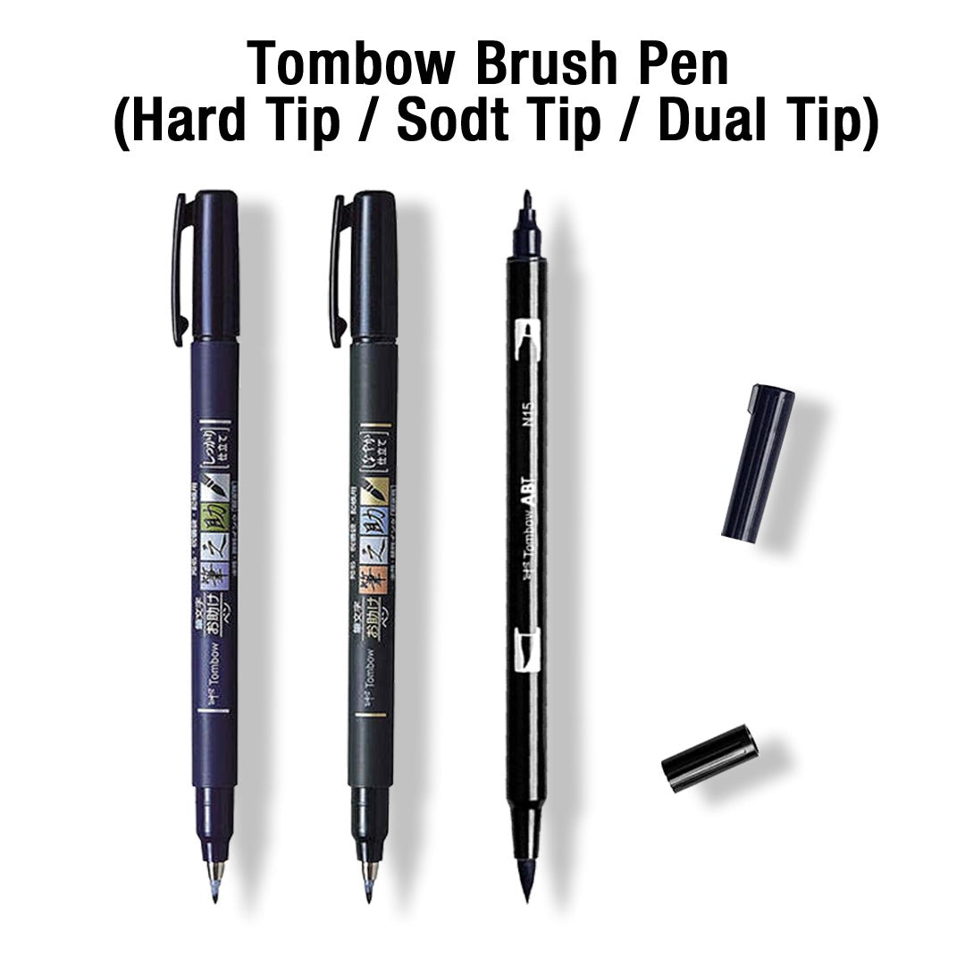 Tombow Fudenosuke and ABT Brush Pens Hard Tip Soft Tip and Dual Tip Black