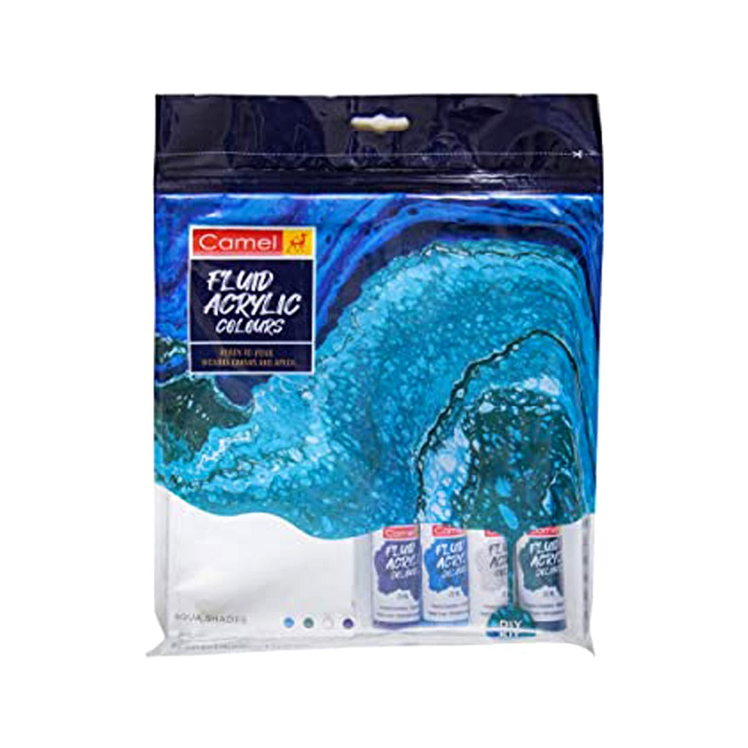 Camel Fluid Acrylic Sets Aqua Sunset Monochrome Pouring Ready Colours with Canvas Board for Easy Creative Art